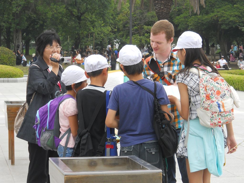 Students Talk to An American Visitor in Hiroshima