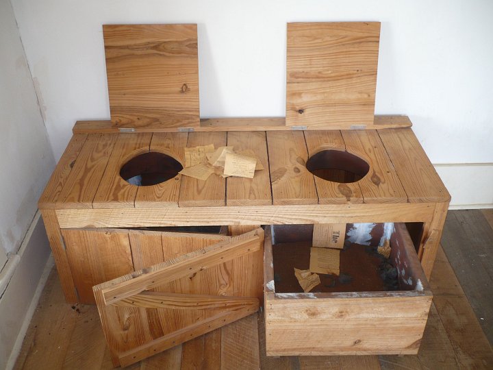 There is nothing quite like a wooden toilet seat. This pair served the needs of hospital patients at Fort Richardson. While charcoal filtering reduced orders, the indoor toilet facilities attracted flies and were probably a bit disgusting to clean. 