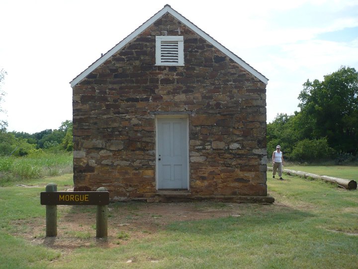 Located behind the hospital at Fort Richardson State Park and Historic Site, the morque asks for visitors to look in its windows. Everyone is curious. A morque is, afterall, a trailhead. 