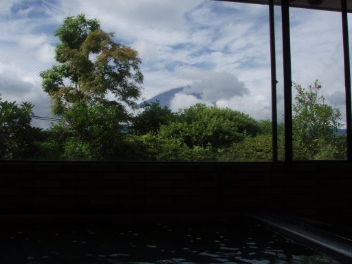 Mount Fuji from the bath house at Kawaguchiko Station Inn.