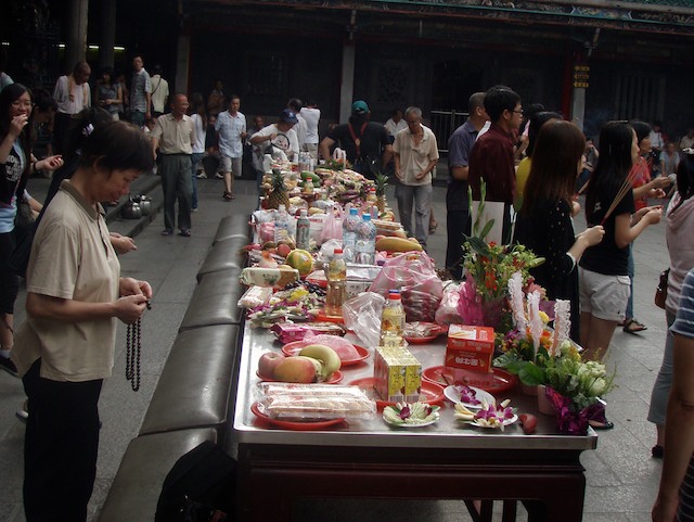 Food on a table provides sustenance for those who have pasted to the next life.