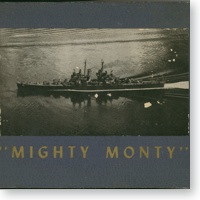 Mighty Monty Cruise Book icon. Photo of CL-57 at sea on navy blue book cover.