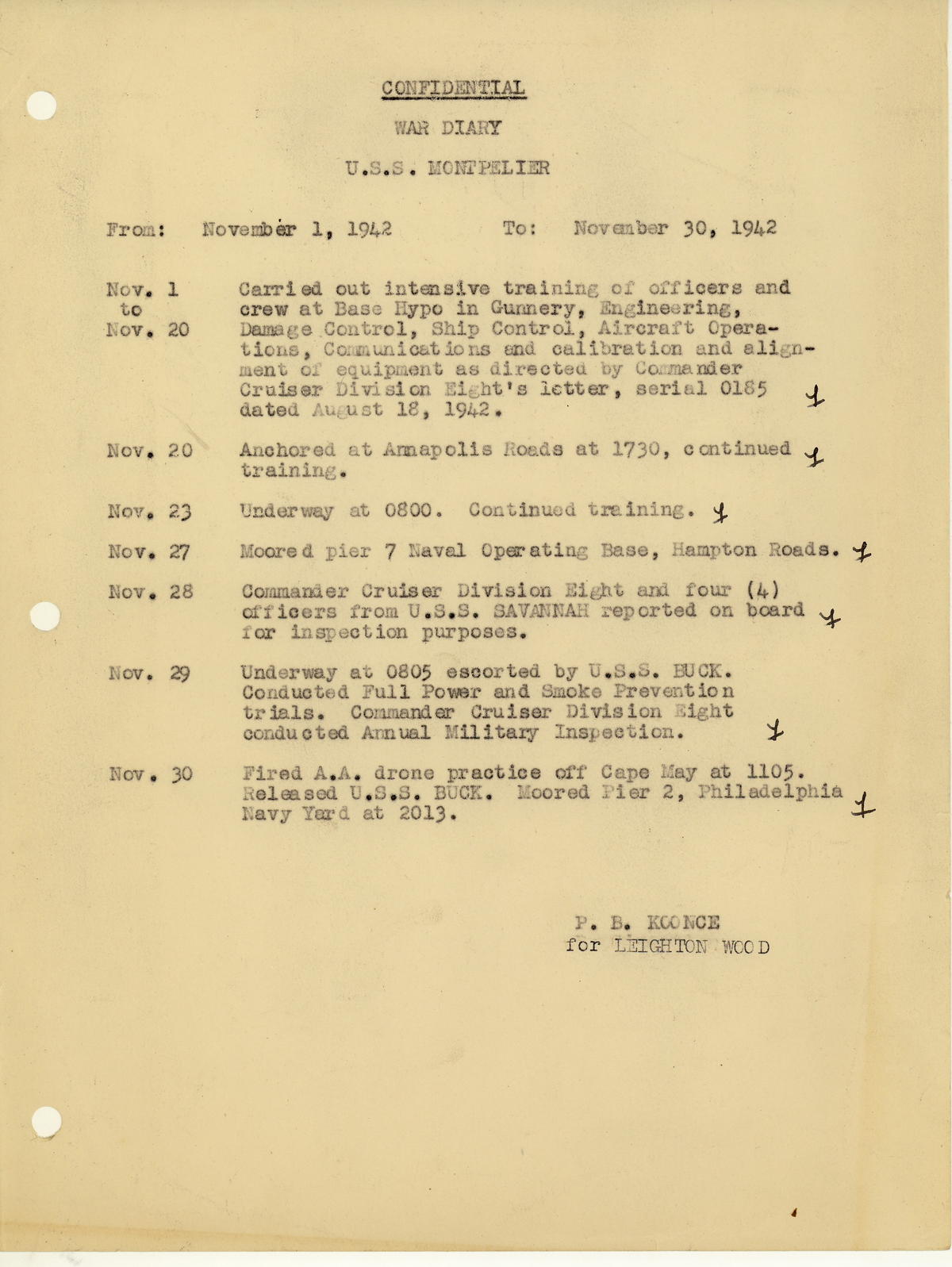 page from war diary