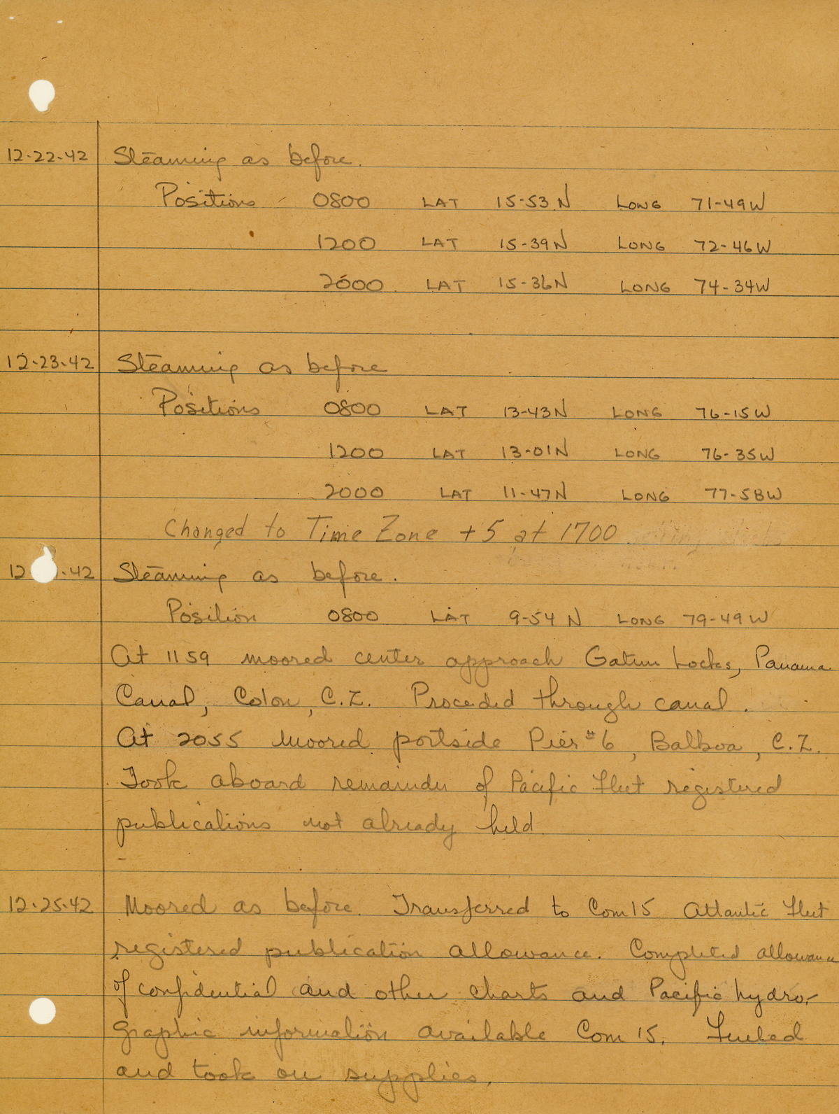 page from war diary