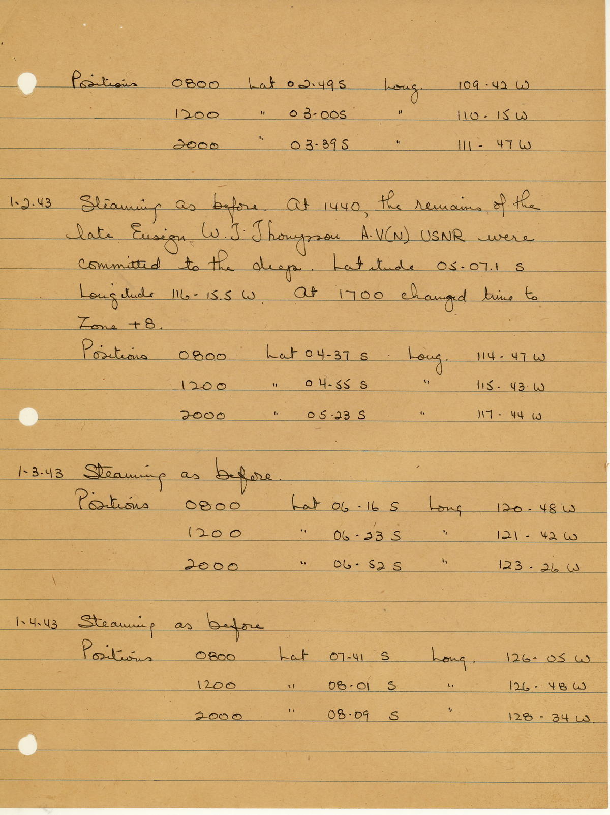 page from war diary