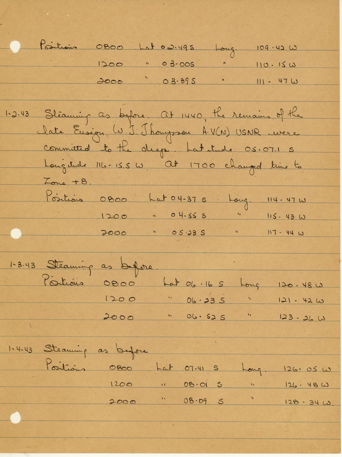 page from war diary