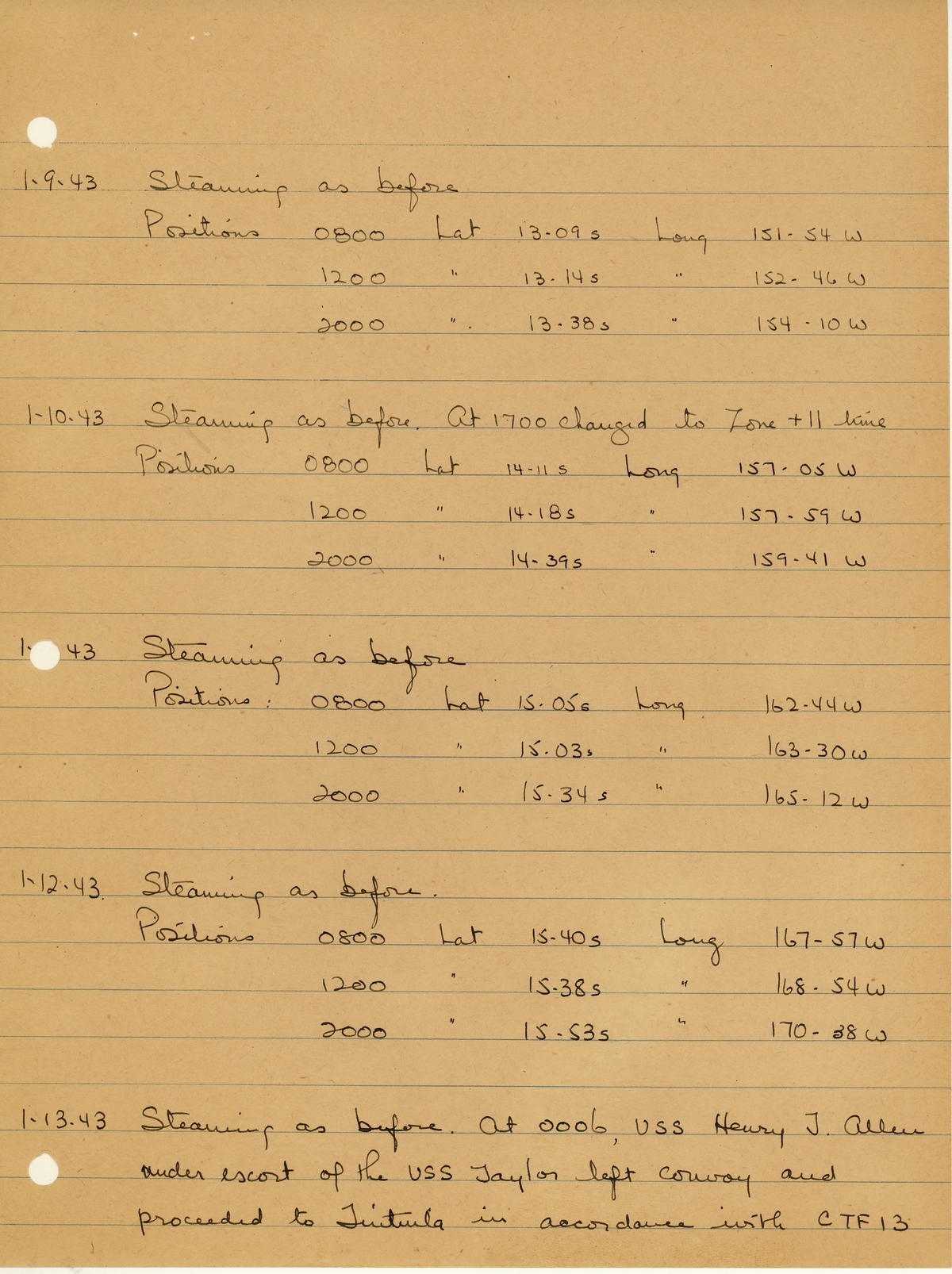 page from war diary