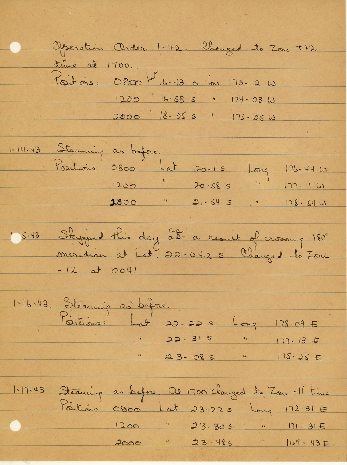 page from war diary