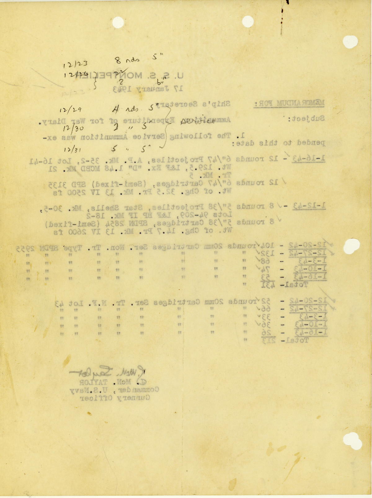 page from war diary