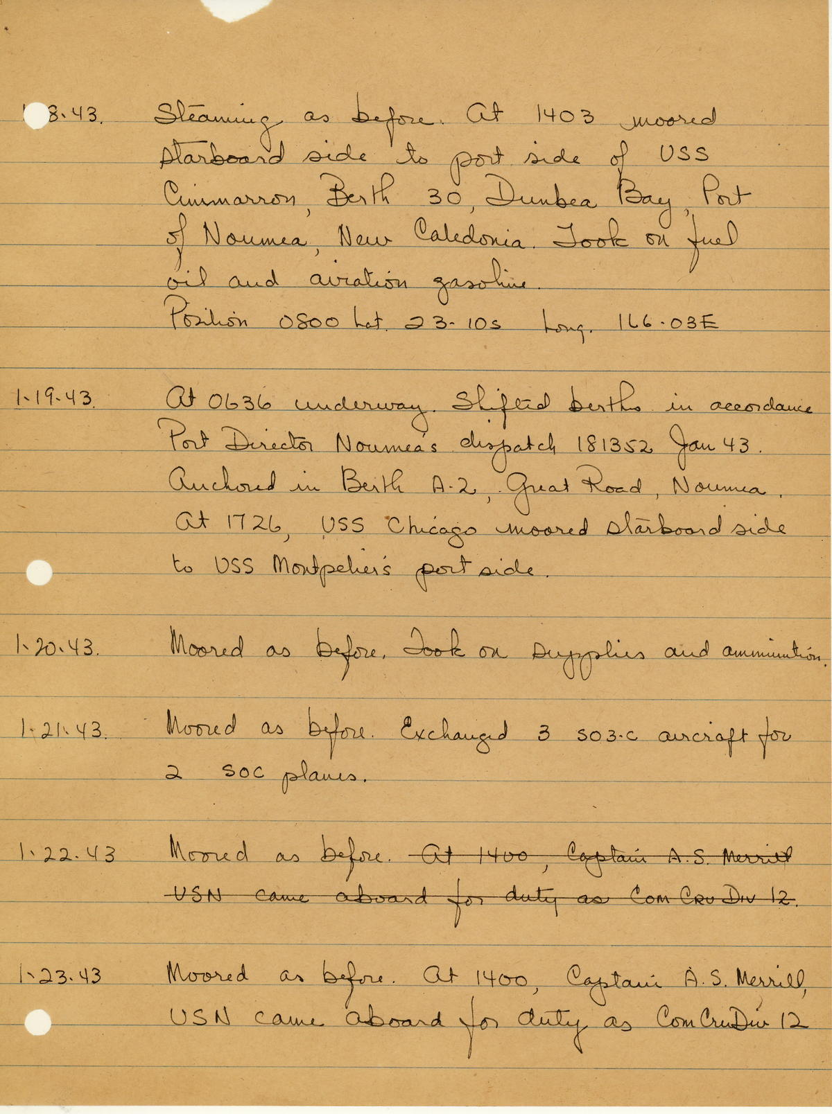 page from war diary