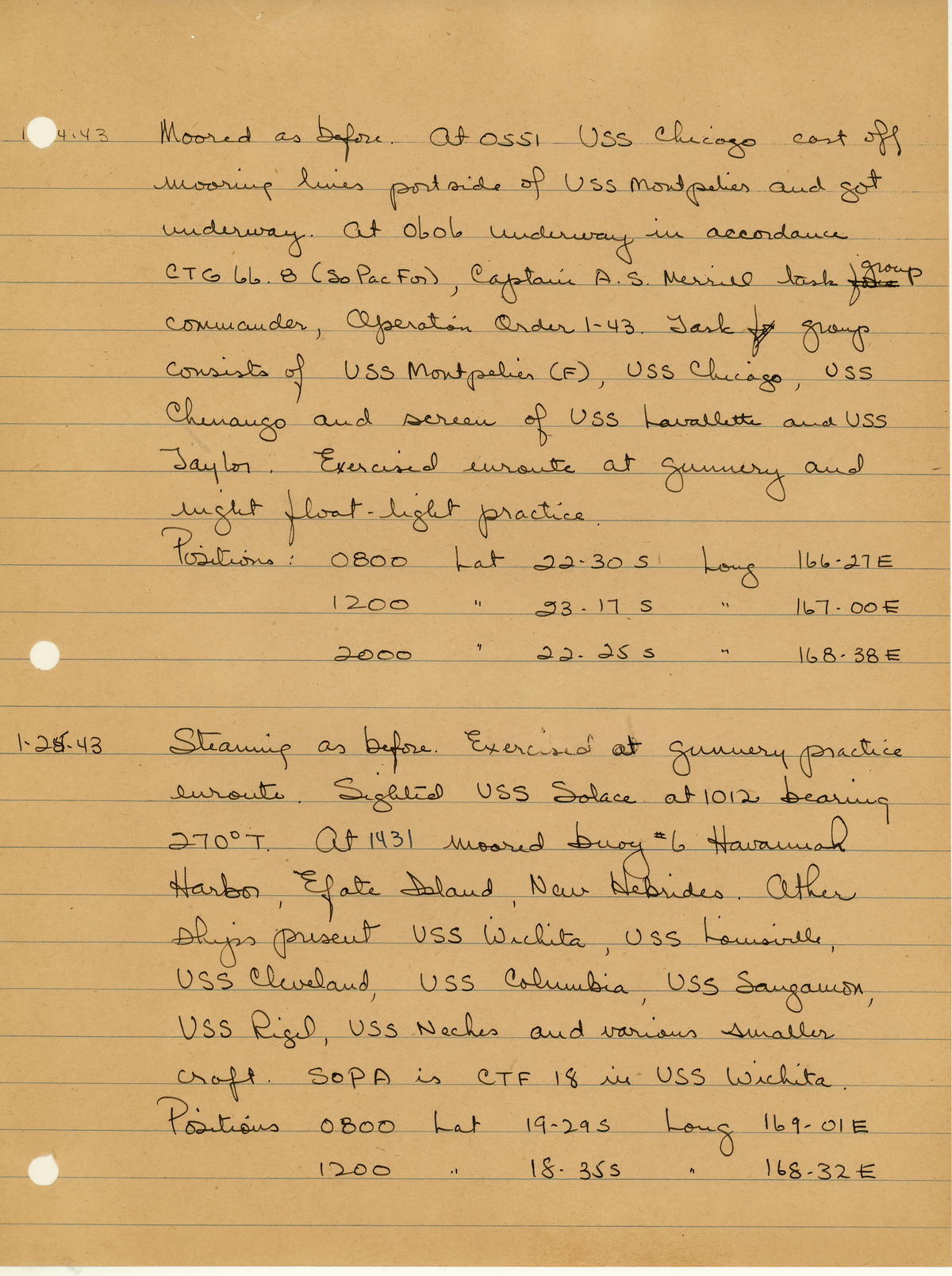 page from war diary