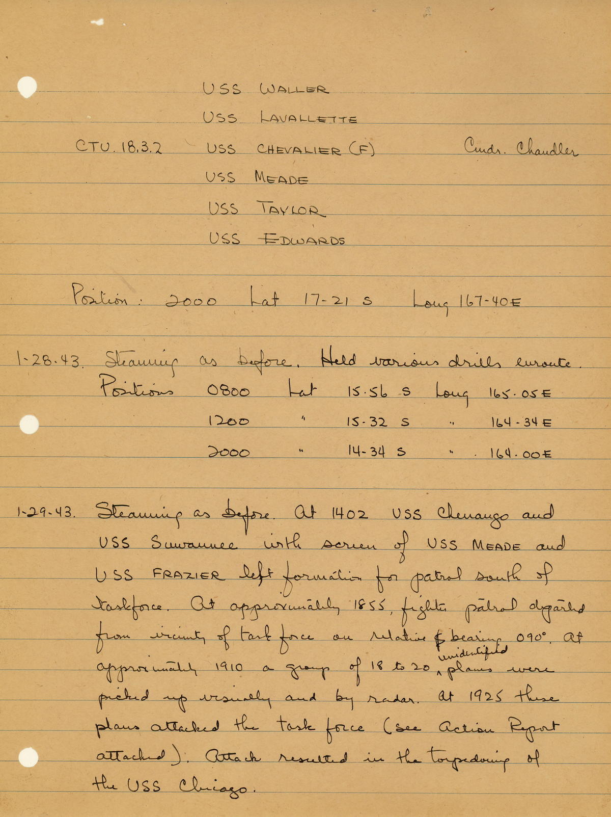 page from war diary