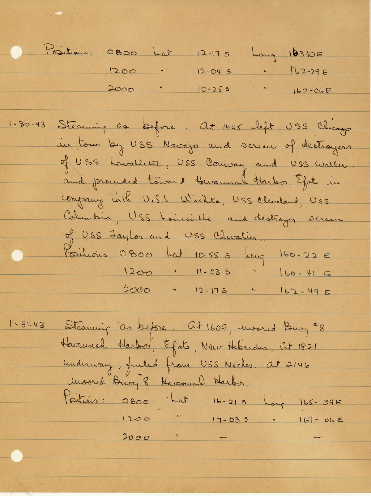 page from war diary