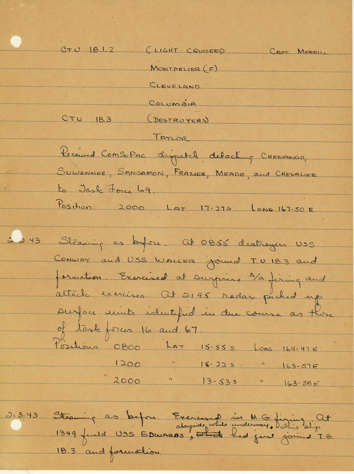 page from war diary
