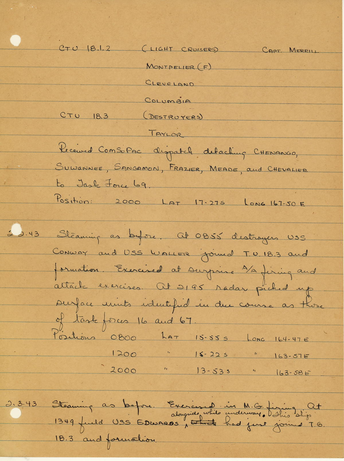 page from war diary