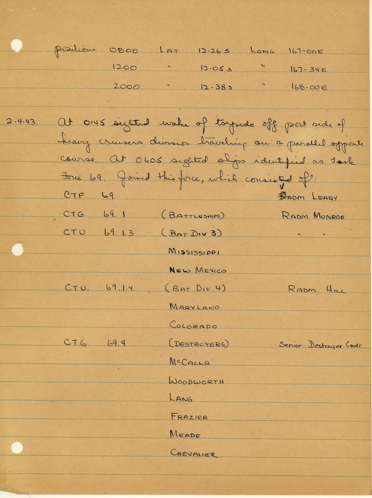 page from war diary