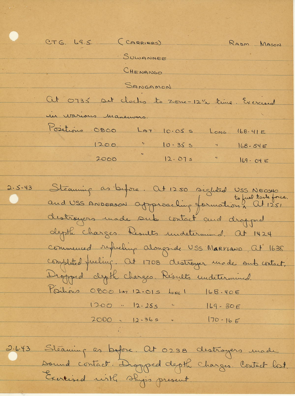 page from war diary