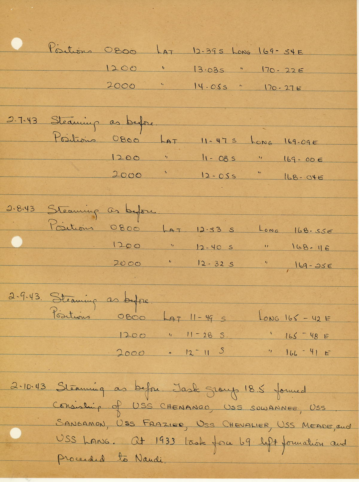 page from war diary