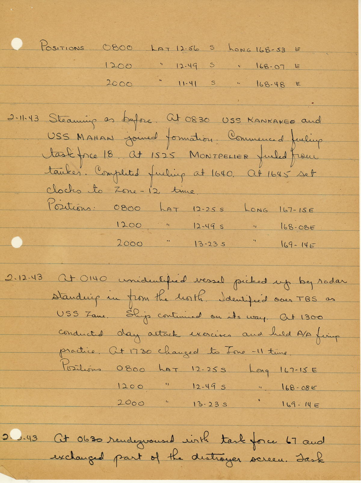 page from war diary