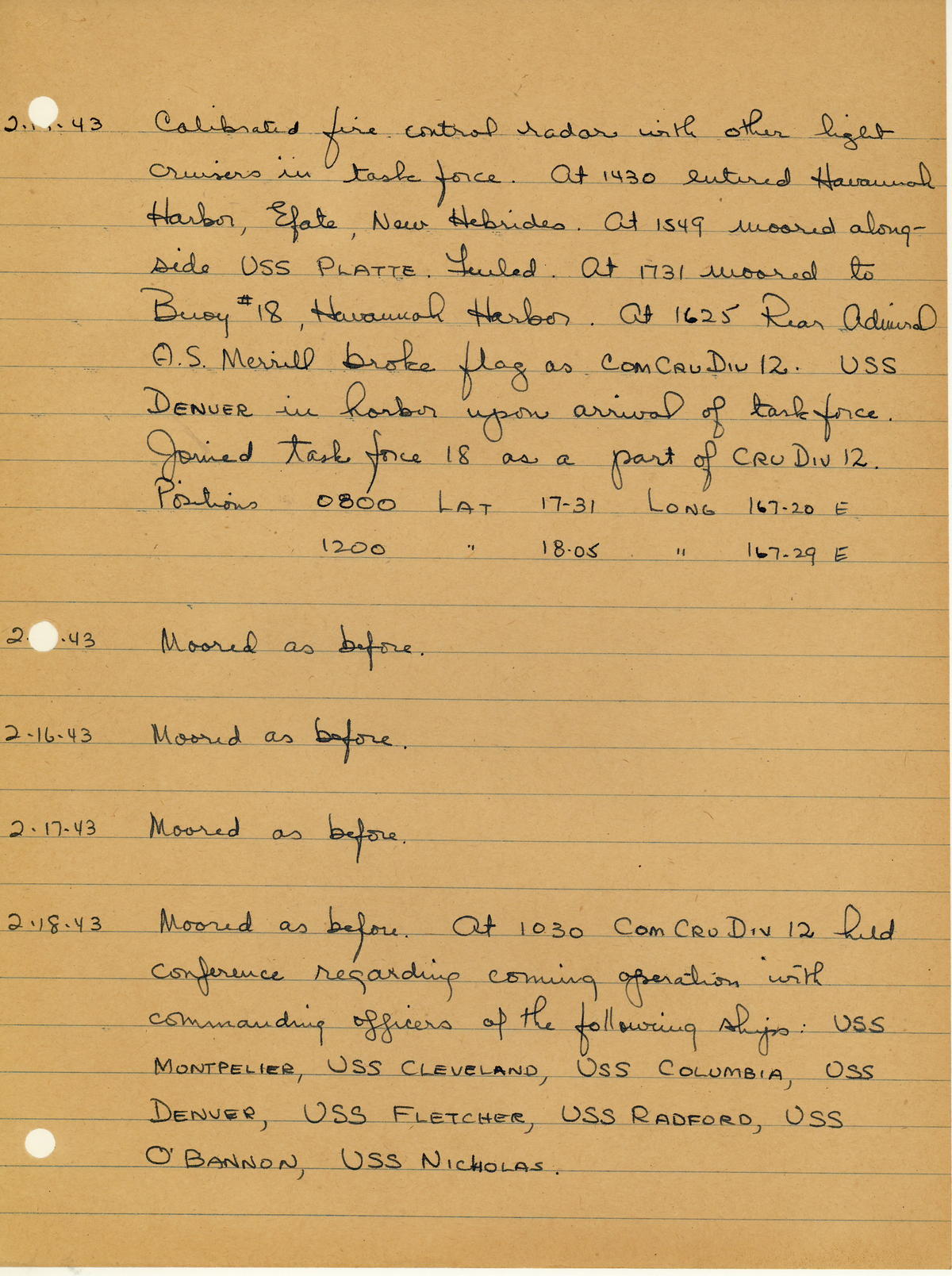 page from war diary