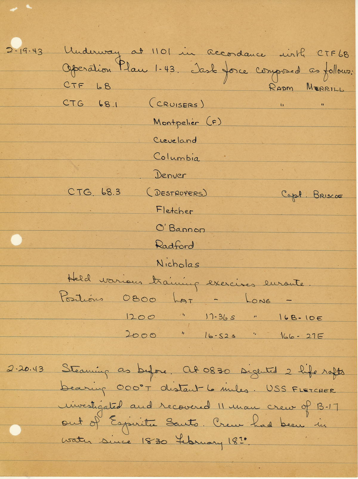 page from war diary