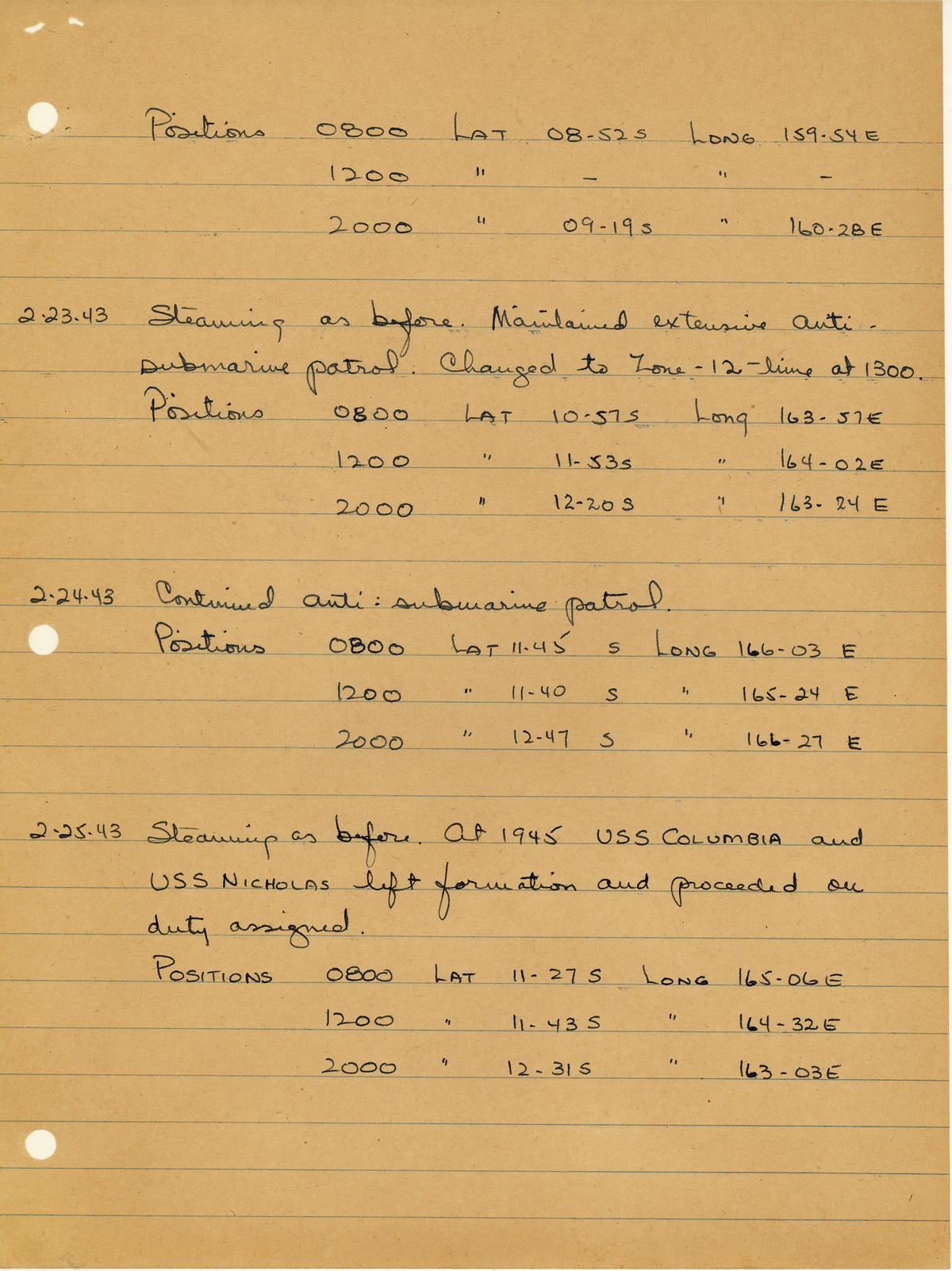 page from war diary