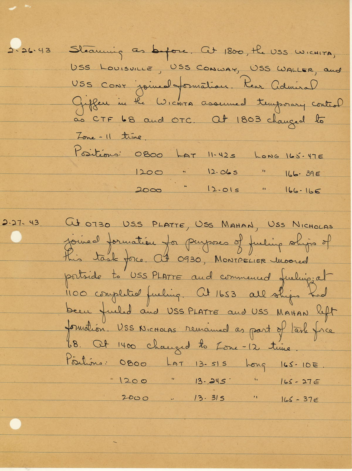 page from war diary