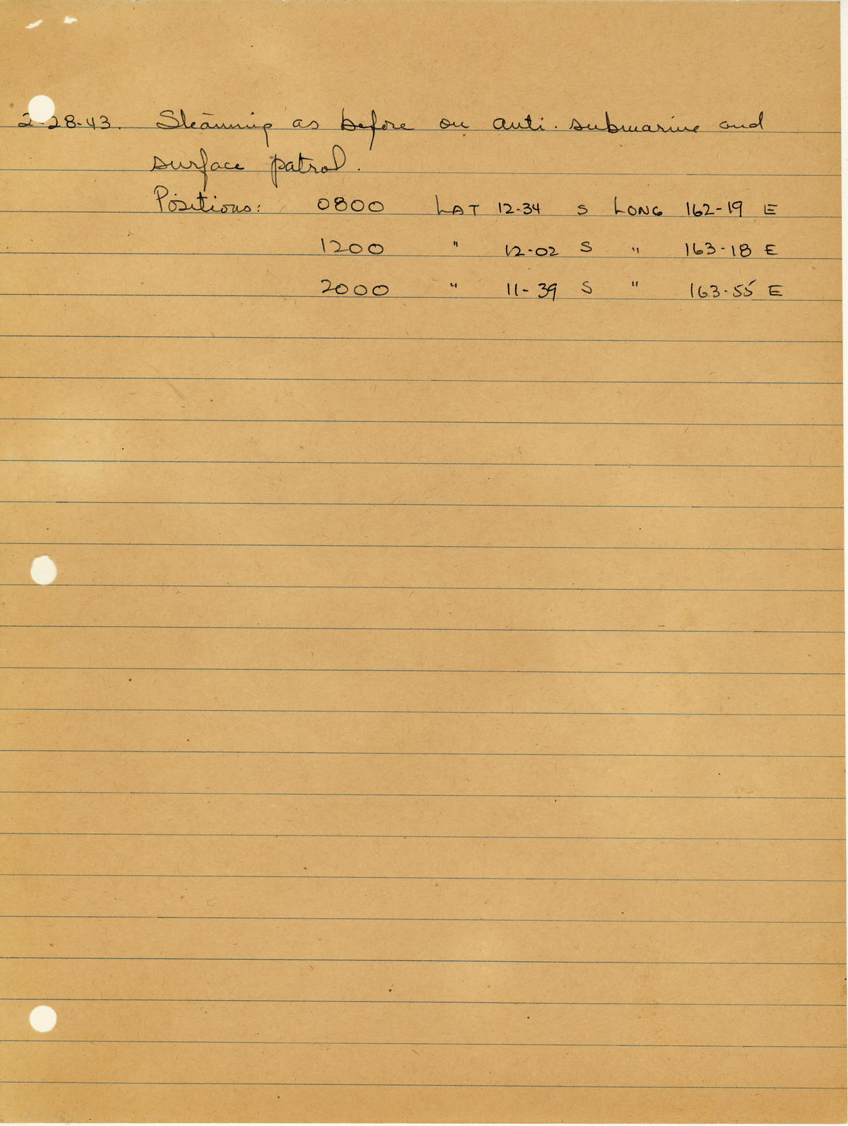 page from war diary