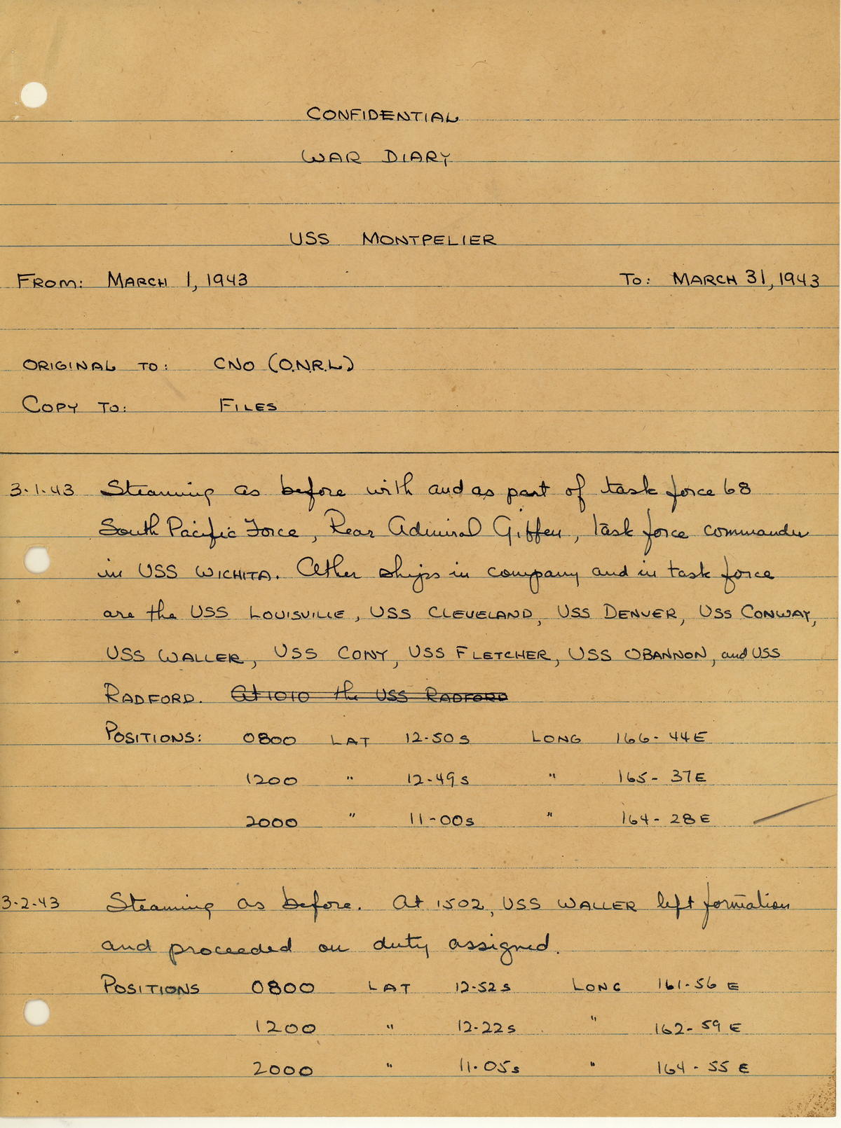 page from war diary