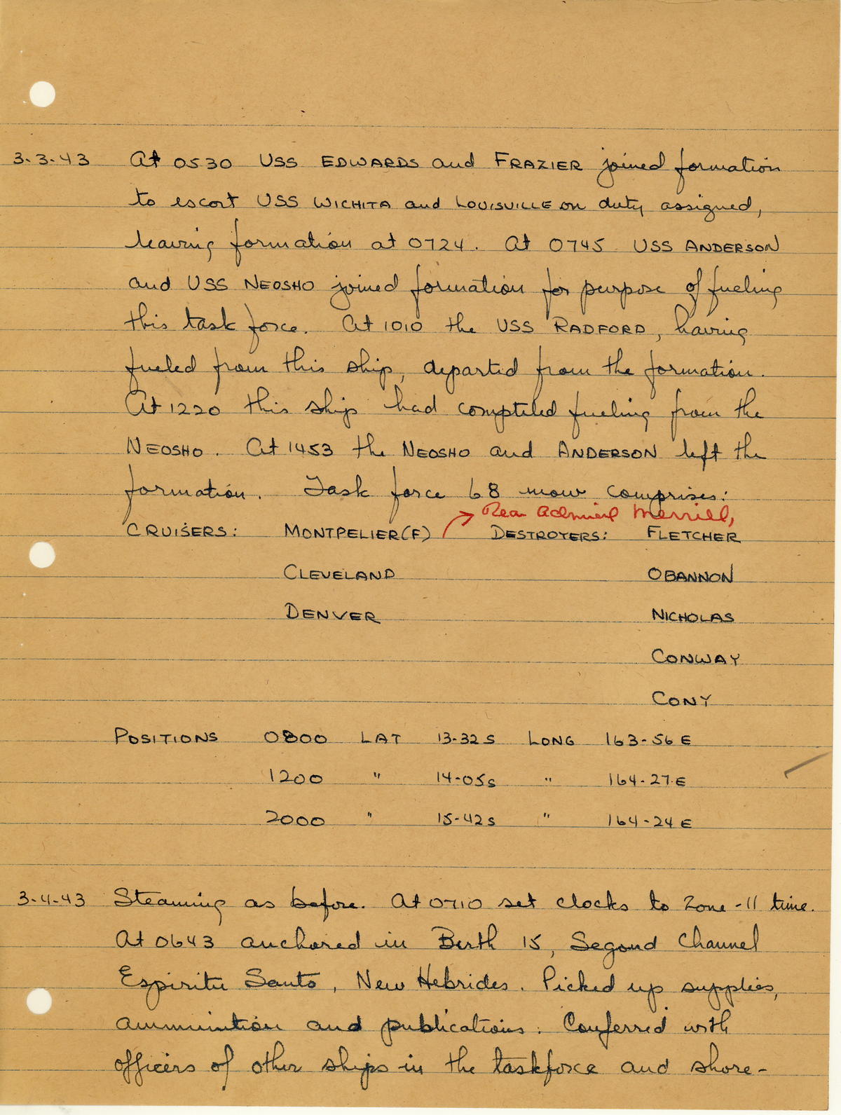 page from war diary