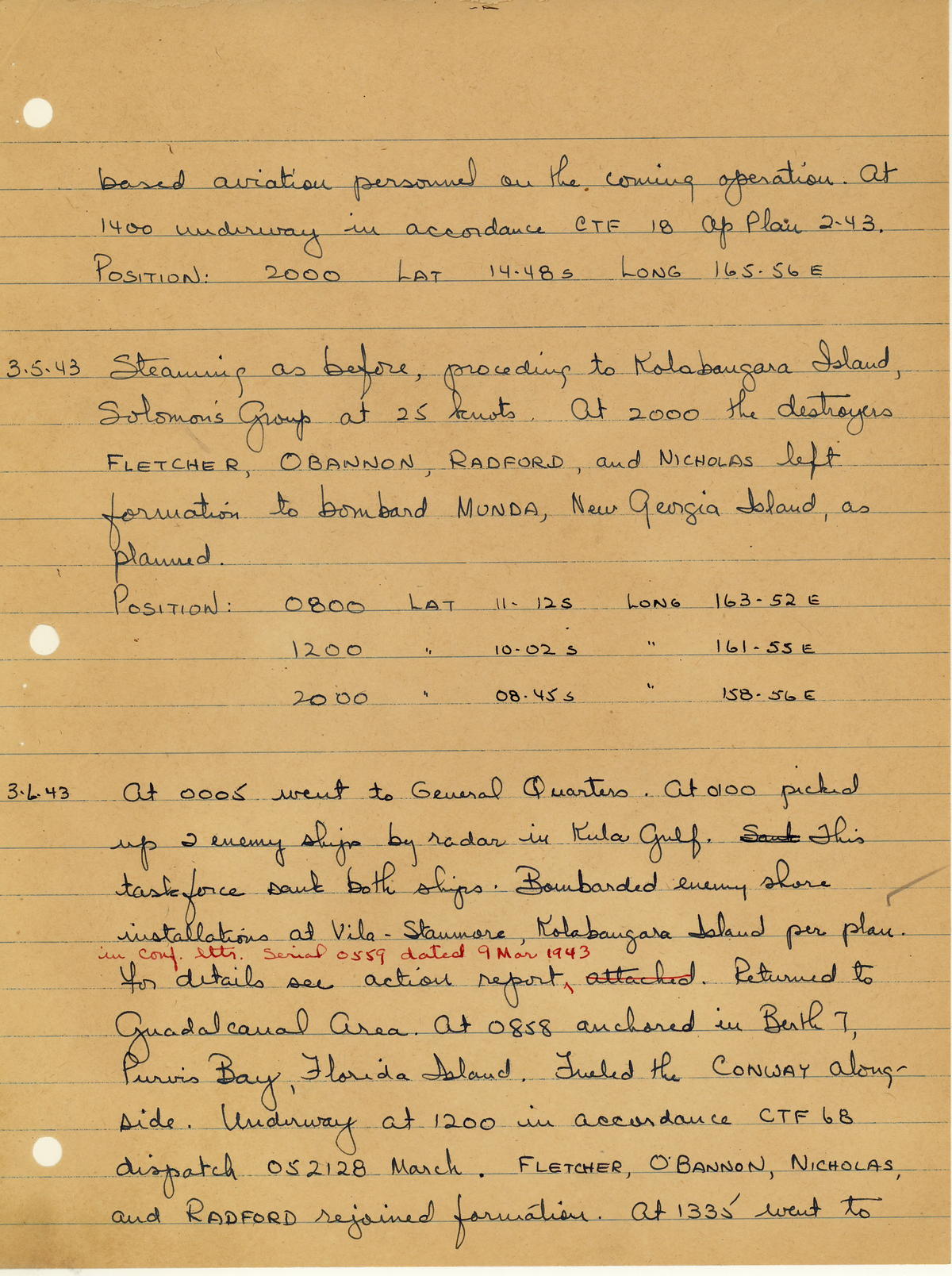 page from war diary