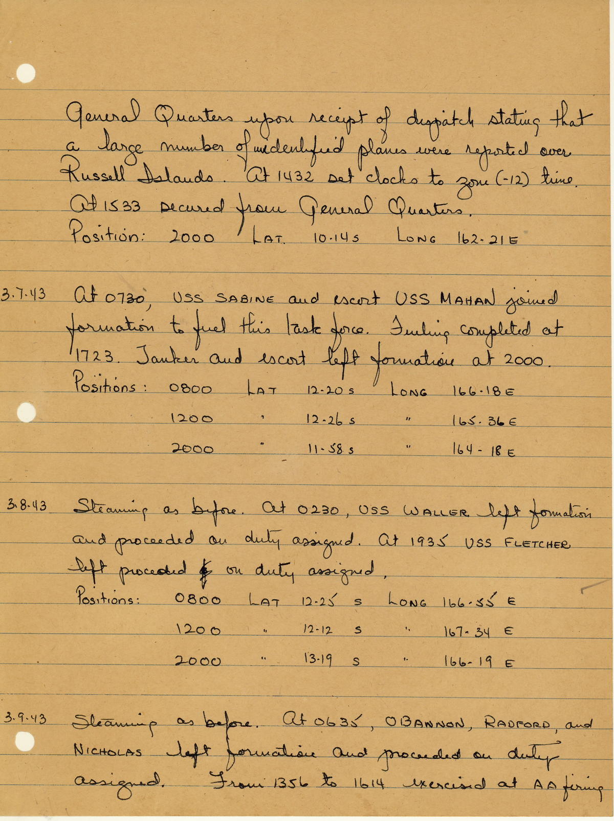 page from war diary