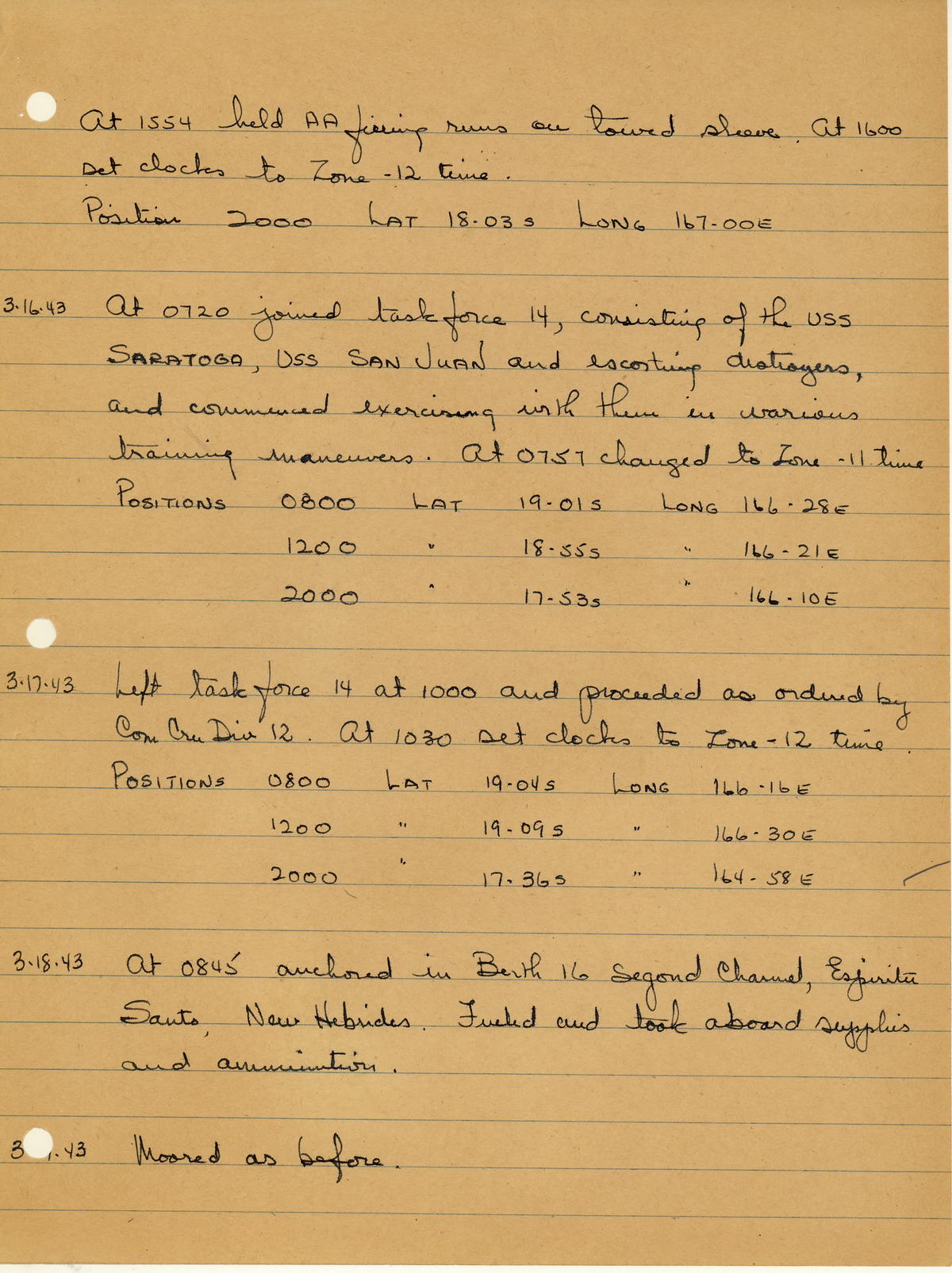 page from war diary