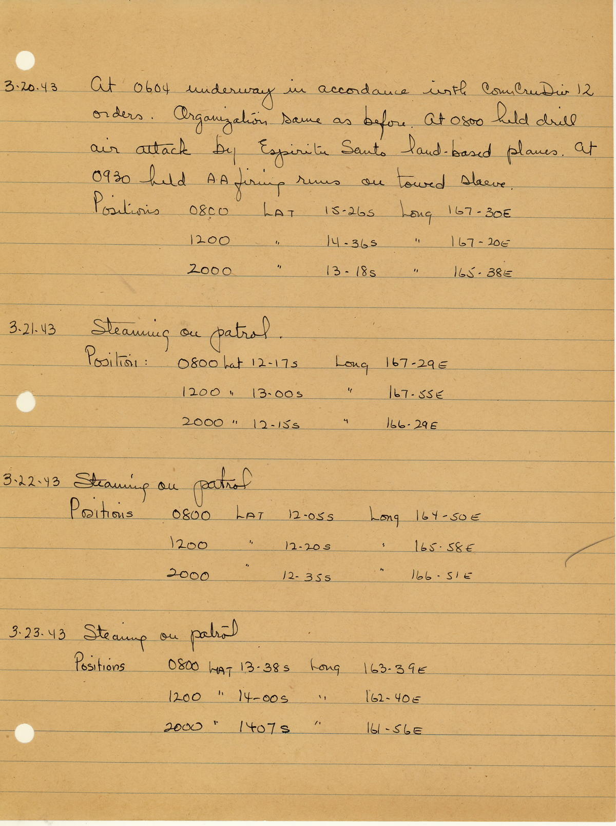 page from war diary