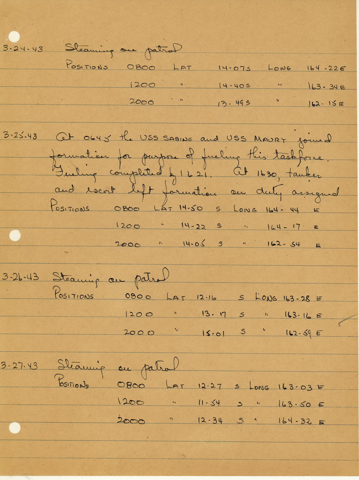 page from war diary