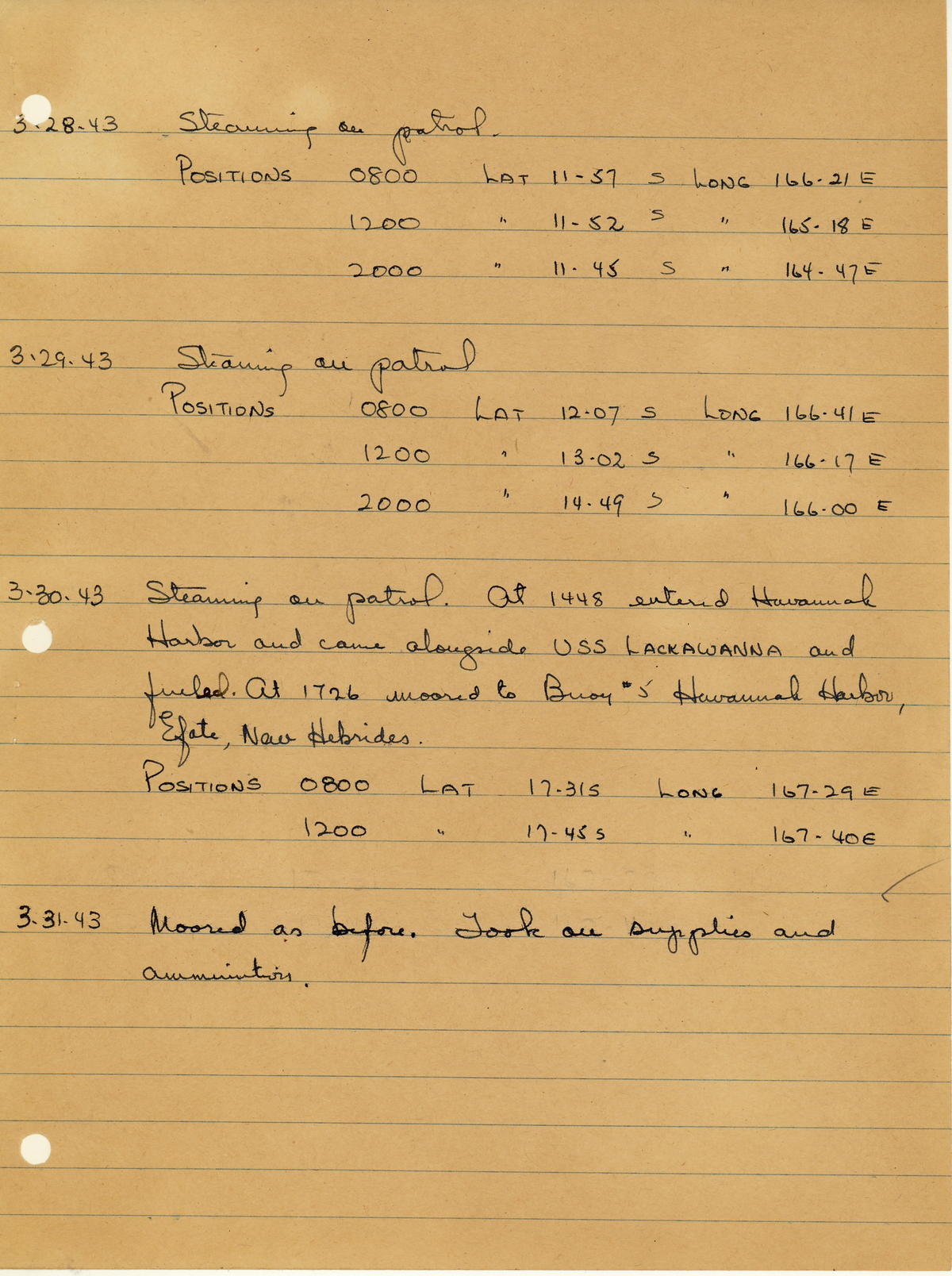 page from war diary