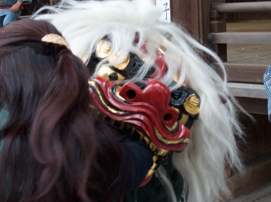 Woman With Clean Hair Offers Shoulder for Japanese Lion Bite