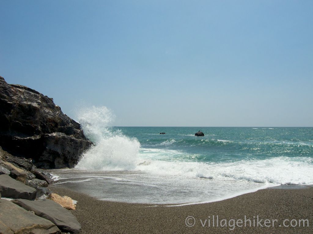 Brilliant water breaks on the rocks of Katsurahama near Ryūzu Point, marking the northeast end of the beach. Katsura Beach is one of the top 100 beaches in Japan, but not for swimming because of its strong currents.