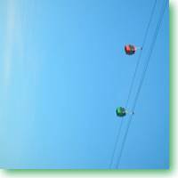 fake photo of cable cars blowing straight out in the wind